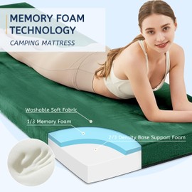 HomeMate CertiPUR-US Memory Foam Camping Mattress Pad Portable Roll Up Mattress for Adults Sleeping Mat Cot Mattress Pad Car Tent Floor Mattress Removable Waterproof Cover Travel Bag Guest Bed