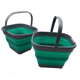 SAMMART 10L (2.6 Gallon) Set of 2 Collapsible Rectangular Handy Basket/Bucket (Dark Grey/Bluish-Green, 2)
