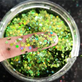 Tiny Stars Glitter Confetti 3mm Stars Glitter Laser Sequins for Party Decoration, DIY Crafts, Nail Art, Body Make up - 10g (Holographic Green)