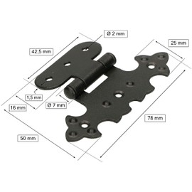 KOTARBAU® Set of 4 Decorative Hinges for Cupboard Asymmetrical Retro Hinge Antique Black
