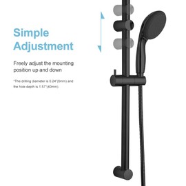 OFFO Shower Slide Bar 24 in Segmental Slide Bar Adjustable Installation Distance 18-24 in with 360° Adjustable Handheld Shower Head Holder for Bathroom, Screw Wall Mounted, Matte Black