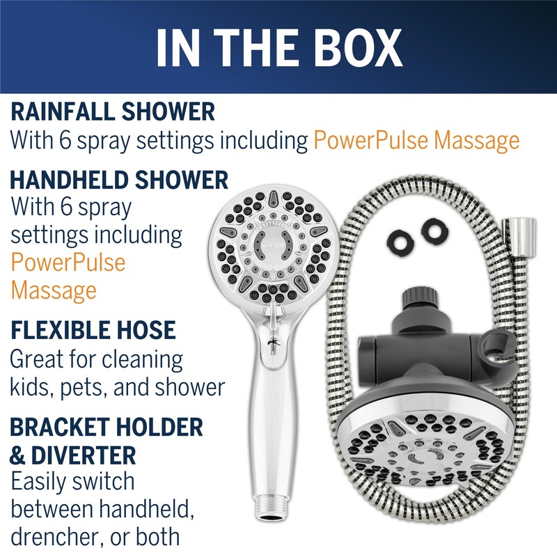Waterpik 12-Mode 2-in-1 Dual Shower Head System with 5-Foot Hose