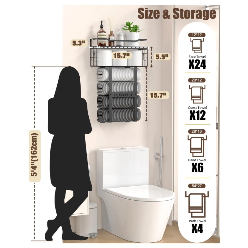 Aetyord Wall Mounted Towel Rack for Bathroom - Bath Storage