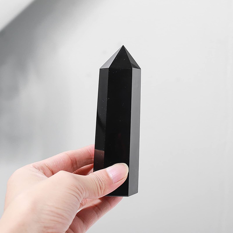 POWERTONE Natural Obsidian Gemstone Point, Hexagonal Column, Weight: 1.1 -