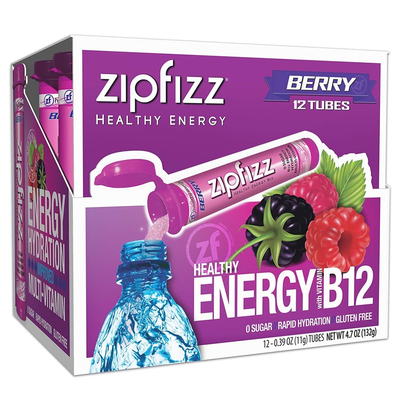 Zipfizz Daily Energy Drink Powder, Berry, 12 Pack | 3-in-1