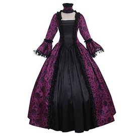 STIOEDYUAN Women Rococo Ball Gown Printing Gothic Renaissance Vintage Court Medieval Cosplay Square Neck Masquerade Theme Dresses (Purple, Large)