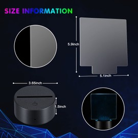Honoson 4 Set 3D Night Light LED Lamp Base with Clear Acrylic Sheets Remote Controls and Charging Cables Adjustable 16 Colors 4 Modes for Child Room Bar(Square Style)