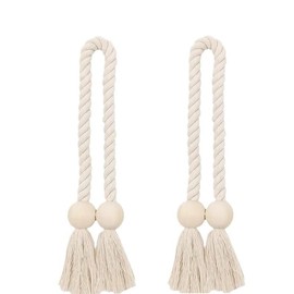 2 Pack Magnetic Tassels Curtain Tiebacks,Decorative Rope Holdbacks for Curtains Draperies, Drape Tie Backs, Woven Magnetic Curtain Tieback Home Decor ﻿ (Beige, One Size)