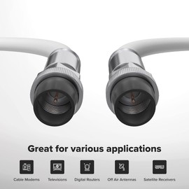 THE CIMPLE CO 10' Feet, White RG6 Coaxial Cable with Rubber booted - Weather Proof Indoor/Outdoor Rated Connectors, F81 / RF, Digital Coax for CATV, Antenna, Internet, Satellite, and More