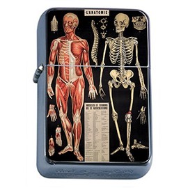 Silver Flip Top Oil Lighter Vintage Poster D-041 L'Anatomie Human Body Skeleton