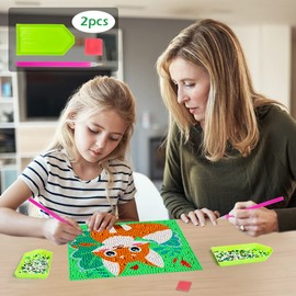 QEUOYSS Diamond Painting Kit for Kids with Wooden Frame Art and Crafts for Kids Ages 6-8 -10-12 Easy to DIY Diamond Art for Kids and Adult Beginners Home Wall Decoration (Fox)