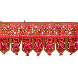 original kikan Elephant Handmade Tapestry Cotton Door Wall Hanging Ethnic Topper Toran Indian Window Valance (37 x14 Inches) (PINK)