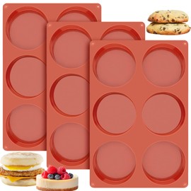 Ocmoiy 4 Inch Silicone Egg Molds for Baking/Jumbo Muffin Top Pans, 3 Pack Non-Stick Large Disc Shape Round Molds for Hamburger Bun, English Muffin, Tarts, Pies, Corn Bread, Egg Sandwich Breakfast