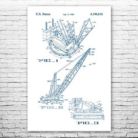 Crawler Crane Poster Print, Heavy Machinery Art, Architect Gift, Civil Engineering, Structural Engineer, Crane Blueprint Blue & White (8 inch x 10 inch)