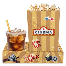 SHIMANY Movie Night Supplies 24pcs. 12 Movie Night Snack Trays & 12 Popcorn Containers. Perfect for Family Movie Night and Kid's Birthday Party (Vintage)