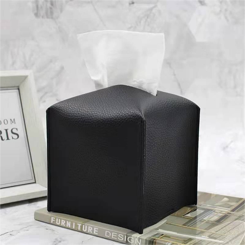 1 x Black Tissue Box Cover Square PU Leather Tissue