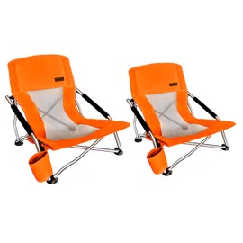Nice C Chair for Beach for Adults 2 Pack, Low Chair, Sling, Folding, Portable, Concert, Kids, Boat, Sand Chair with Cup Holder & Carry Bag (Set of 2 Orange)
