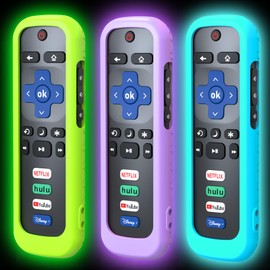 3 Pack Remote Case for Roku, Battery Cover for TCL Smart TV Steaming Stick Remote,Silicone Protective Controller Universal Sleeve Skin Glow in The Dark Green Purple Blue