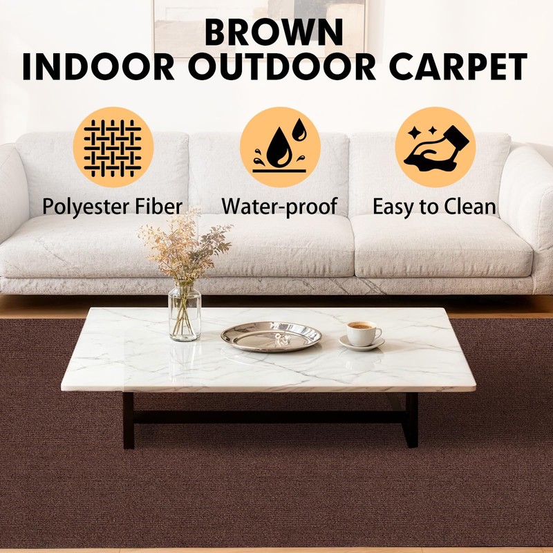 Grefinity Marine Carpet,6 FT x 18 FT Brown Indoor Outdoor