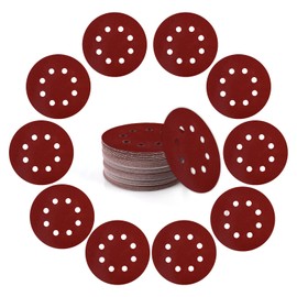 125mm Sanding Discs 8-Holes Aluminum Oxide Sandpaper for Woodworking with Hook and Loop for Random Orbital Sander 180 Grit, 50-Pack