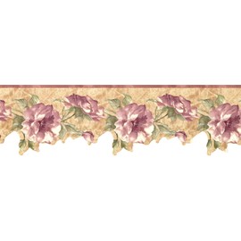 CONCORD WALLCOVERINGS ™ Wallpaper Border Floral Pattern Flowers Leaves, Die Cut Edge for Cottage Bedroom Living Room, Beige Green Pink, 15 ft by 7 in JCP9322