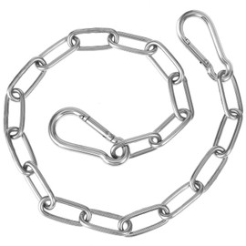 Gate Chain Lock, 57cm/22inch Stainless Steel Chain with Chain Both-Ended Carabiners Solid Coil Metal Chain for Outdoor Fences, Pet Cages, Cow Goat Horse Corral Supplies (Black)