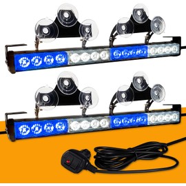 2 in 1 32 Inch Emergency Strobe Lights Directional Warning Lights Bar Flash Traffic Advisor Led Safety for Rear Window Wiring Kit with Cigar Lighter Interior Installing for Truck Car (White Blue)