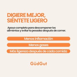 GUDGUT - Enzimas Digestivas de Amplio Espectro - 10 Enzimas  Jengibre y Betana - Bienestar Intestinal - Apoya la Salud Digestiva y Maximiza la...     