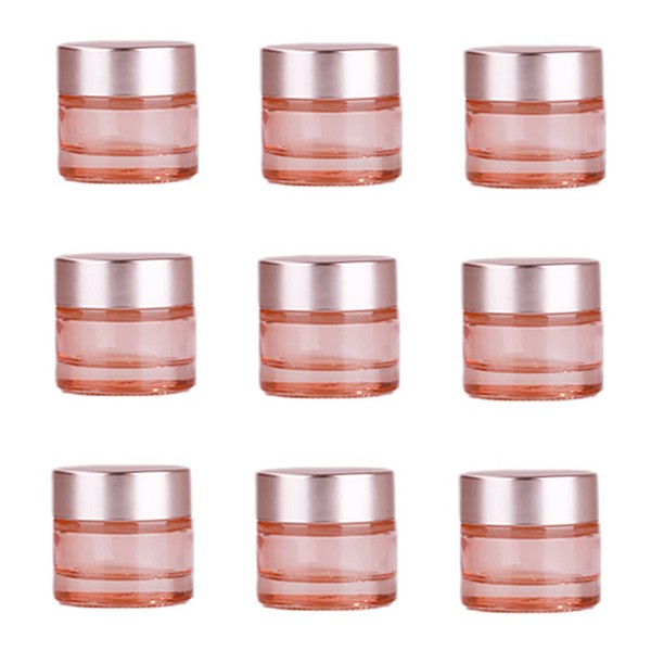 Healthcom 10 Packs 10 Gram/10ml Empty Jars Pink Glass Cosmetic Jar Pot Bottles with Rose Gold Lids Refillable Cosmetic Container Eye Cream Jar Pot Vials for Makeup Lotion Face Eyeshadow Lip Balms