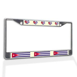 Fastasticdeals Metal Insert License Plate Frame Cuba Hearts and Flag of Cuban Weatherproof Car Accessories Chrome 2 Holes Solid Insert