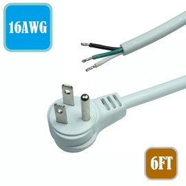 3 Prong 6Ft Power Cord Pigtail,Heavy Duty 16 Gauge Power Supply Cord with Open End,Right-Angle Flat Plug Replacement Power Cable, SJTW 16AWG 13A 1625W at 125VAC(White)