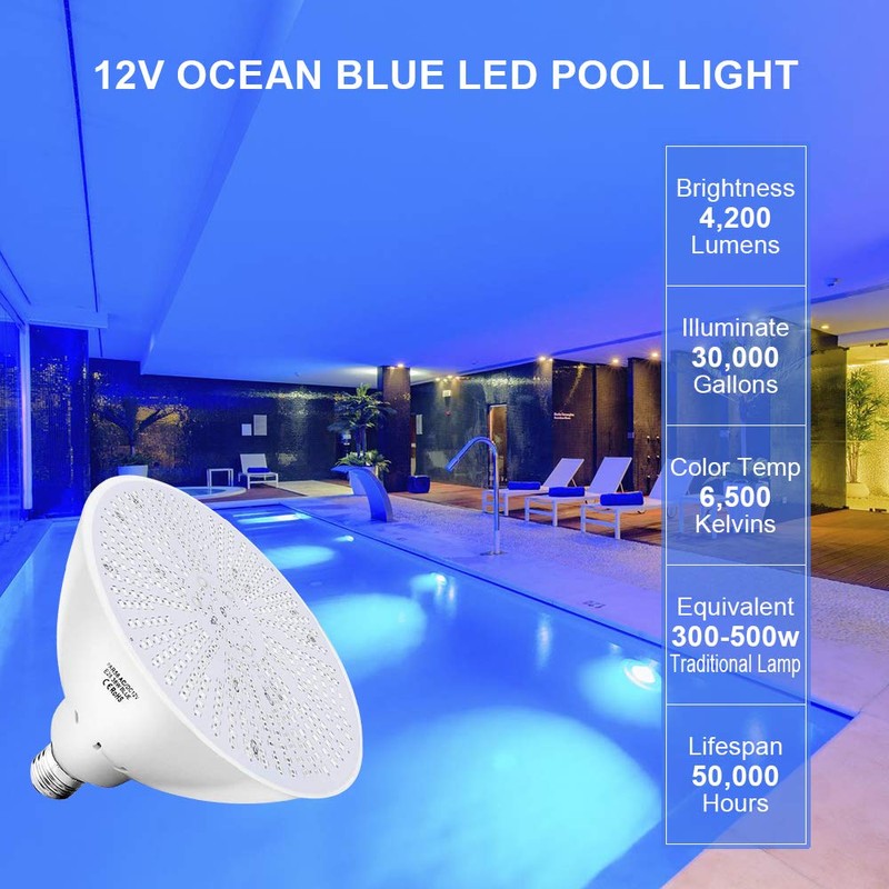 XIUBE 12V 36W LED Pool Bulb Ocean Blue Light, 4200lm