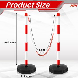 Konohan 6 Pack 34 Inch Parking Cone Delineators Post Traffic Cone Plastic Stanchion Set Stands Parking Barrier with Base 6.6 ft Chain S Hooks Reflective Collar (Red,White)