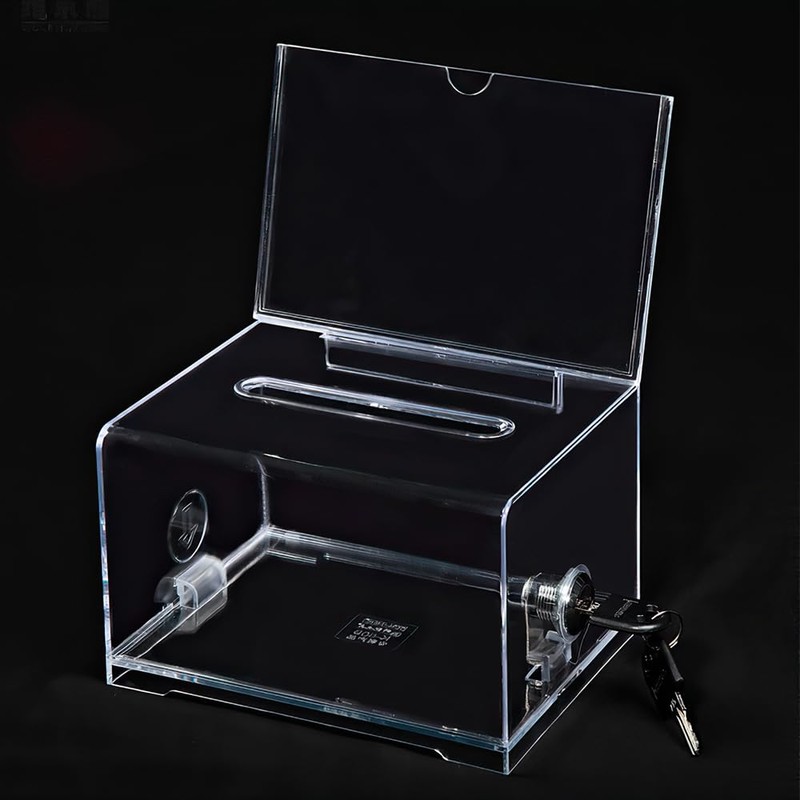 LUFEIS Lockable Acrylic Donation Box, Donation Box, Transparent Ballot Box,