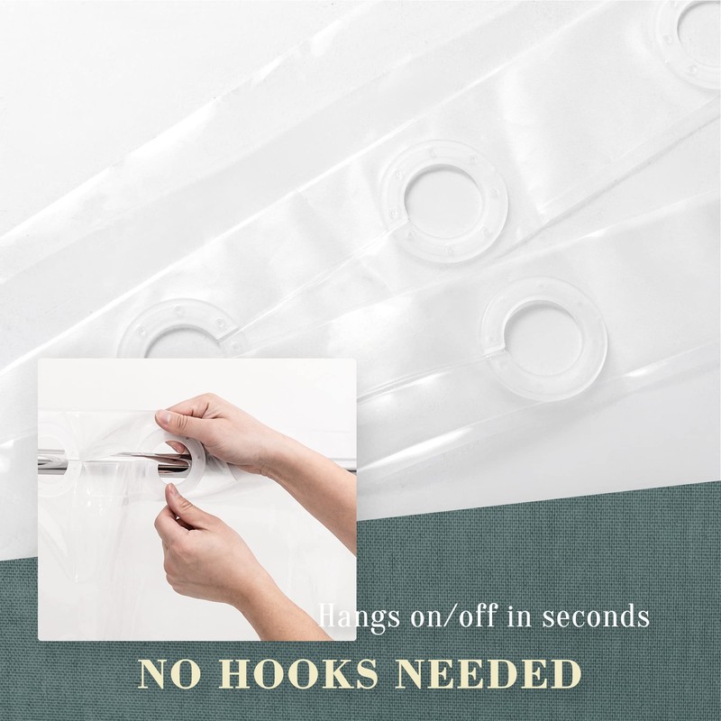 No Hook PEVA Shower Curtain or Liner - 8G Heavy