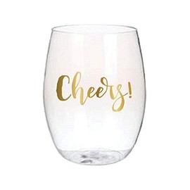 Slant Collections Creative Brands 16-Ounce Stemless Acrylic Wine Glass, Set of 4, Cheers