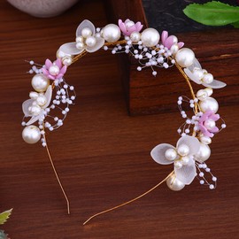 Xansema Flower Bride Wedding Headband for Women and Girls, Pearl Bridal Headpiece Hair Accessories for Party Daily (Purple)