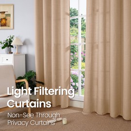 BGment Curtains 63 Inch Length 2 Panels Set for Bedroom, Grommet Thick Linen Look Burlap Textured Light Filtering Privacy Window Drapes for Farmhouse Living Room, 52 x 63 Inch, Tan