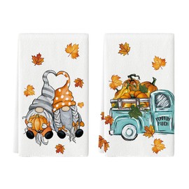 Artoid Mode Ahornblätter Kürbisse Gnom Lastwagen Herbst Küchentücher Geschirrtücher, 42x65 cm Fall LKW Dekoration Polyester Handtücher 2er Set