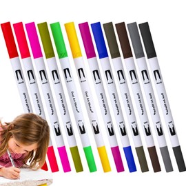 Double Tip Art Markers - Washable Artist Fine & Brush Pen - Water Based Cards Drawing Craft Kit For Christmas Cards Drawing, Hand Lettering