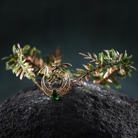Gold Dragon Elf Fairy Crown - Woodland Dragon Moon Flower Headpiece with Crystal Leaf Forest Tiara Circlet Headband Hair Wreath for Women Girls Renaissance Cosplay Wedding Maternity Accessories