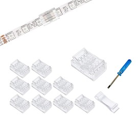 YUTOKEER 4-poliger Verbinder für 8mm RGB Lichtstreifen – 10 Stück lötfreie Direktverbinder, kompatibel mit IP20/IP65, inkl. Schraubendreher & Öffnungshilfe