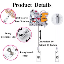 Funny Nurse Life Badge Reel Retractable for Nurse Nursing Badge Holder with Alligator Clip Cute Healthcare LPN RN CNA LVN Medical Badge Clip Office Student Hospital ID Card Accessories