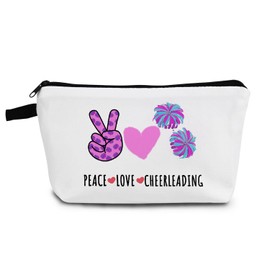 YULUENZE Cheering Squad Makeup Bag Inspirational Presents Peace Love Cheerleading Cosmetic Bag Small Zipper Pouch Present for Cheerleaders Women Female Cheerleading Coach Teammates Sister