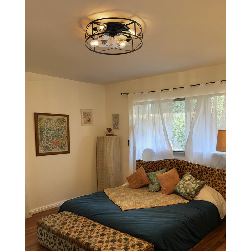 KDG 19.7″ Retro Low Profile LED Ceiling Fans with Light,