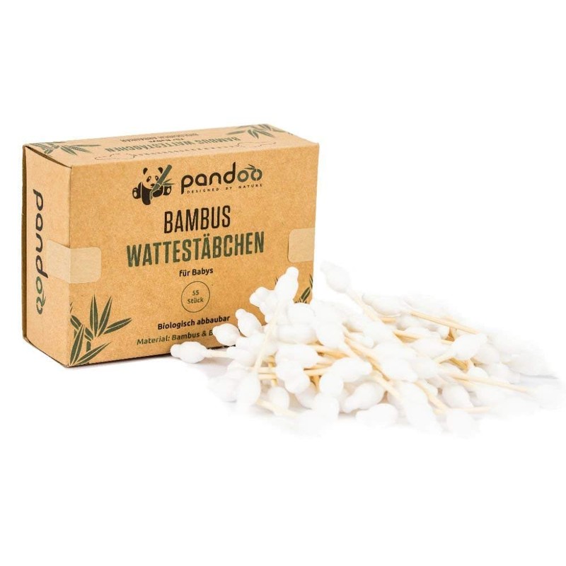 Pandoo Pack of 4 Bamboo Cotton Buds with Large Safety
