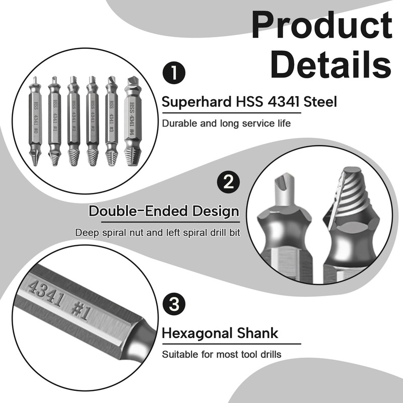 Pack of 6 Broken Screw Extractor Screw Extractor Kit, All-Purpose