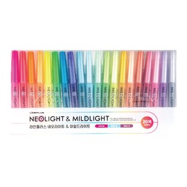 LINEPLUS Mildlight & Neolight 20-Color Highlighter Set – Pastel & Neon Highlighters for Studying, Office, and Journaling