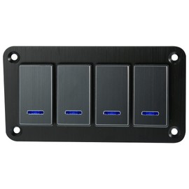 X AUTOHAUX 4 Gang Rocker Switch Panel 3 Pin on Off Pre-Wired Toggle Switch Control Waterproof Aluminum Alloy Blue LED Light Push Button for 12V 24V Black
