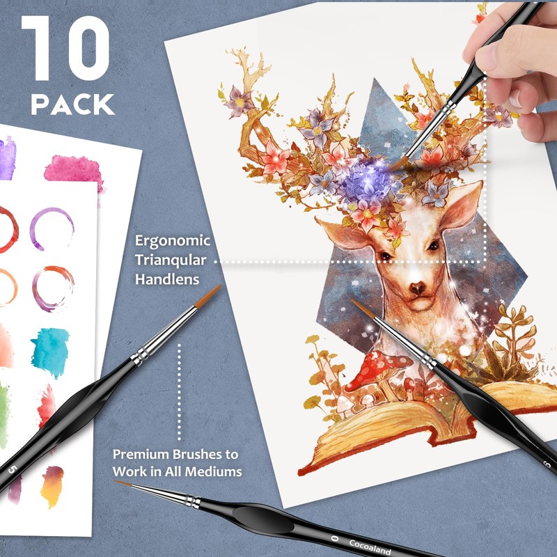 10Pcs Micro Paint Brushes Set with Triangular Handles - For